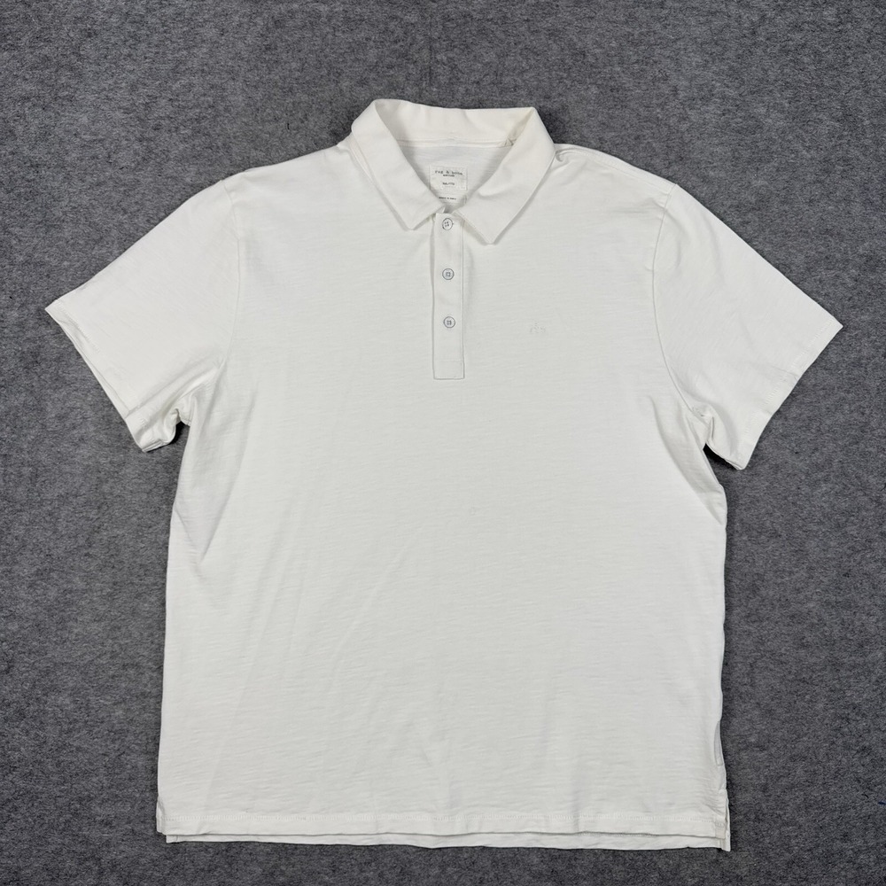 Rag & Bone Polo Shirt Men XXL Short Sleeve White Cotton Stretchy Golf Casual